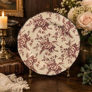 Wood & Sons England 8" Salad Plate Burgundy Rose Floral Transferware